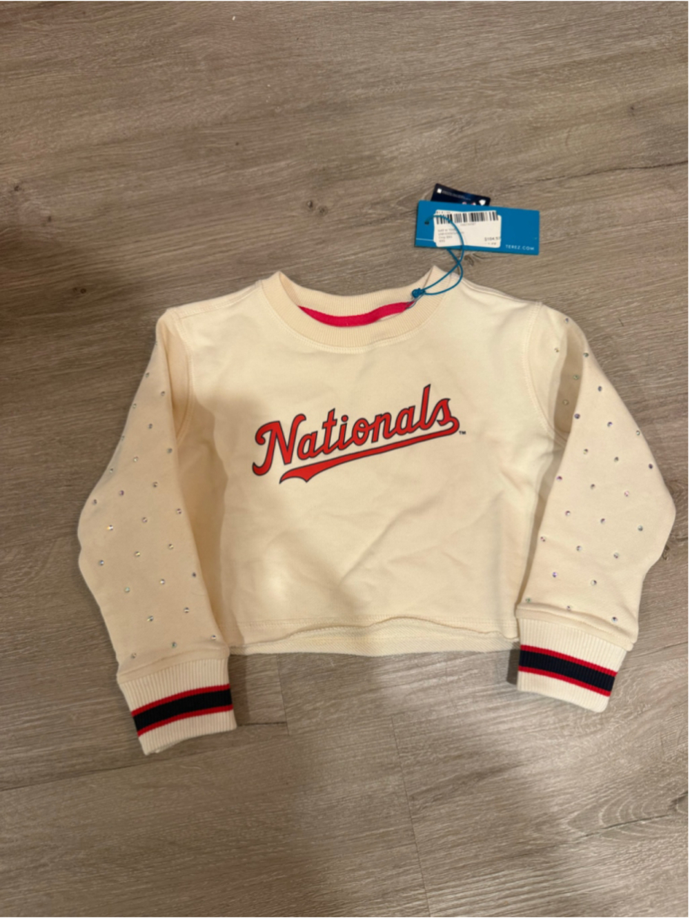 Girls Terez Washington Nationals Rhinestone Crop Sweatshirt Beige Size 4T